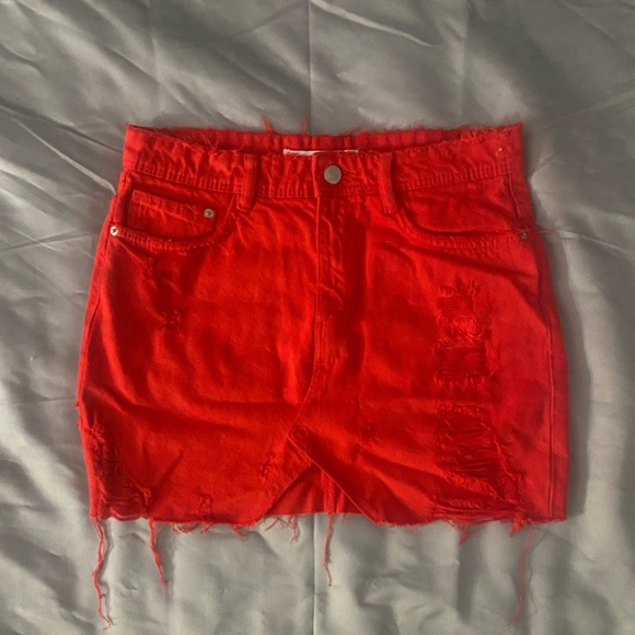 Zara Dresses & Skirts - Zara, Red Denim Skirt ❤️